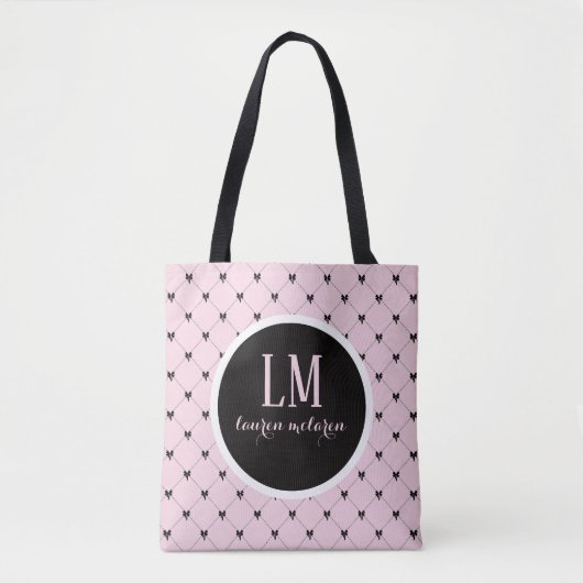 Monogram Script Bow Tote Bag – Pink & Black (Voorkant)