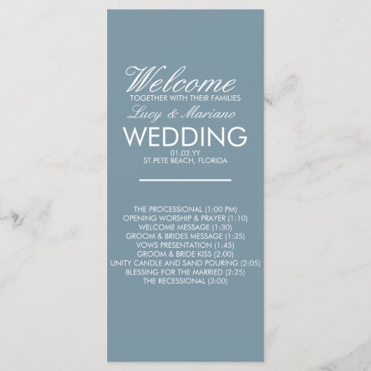 Monogram Script Branch Dusty Blue Wedding Program Menu (Achterkant)