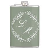 Monogram Script Branch Sage Green Wedding Heupfles (Voorkant)