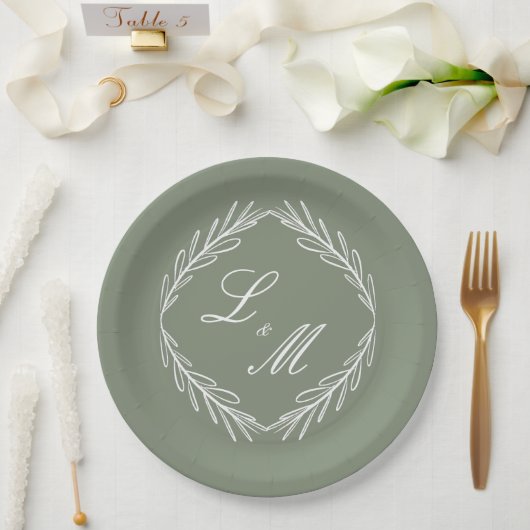 Monogram Script Branch Sage Green Wedding Papieren Bordje (Huwelijk)
