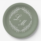 Monogram Script Branch Sage Green Wedding Papieren Bordje (Voorkant)