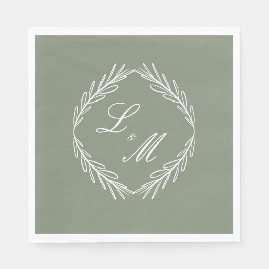 Monogram Script Branch Sage Green Wedding Servet (Voorkant)