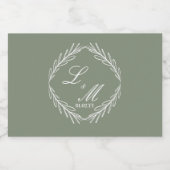 Monogram Script Branch Sage Green Wedding Sparkling Wijnetiket (Enkel label)