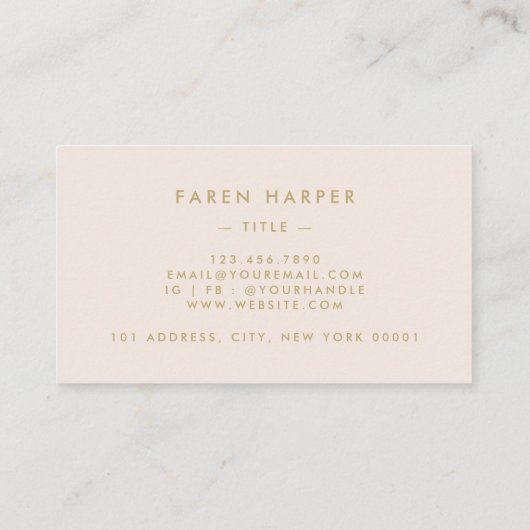 Monogram Script Chic Blush Pink Gold Simple Visitekaartje (Achterkant)