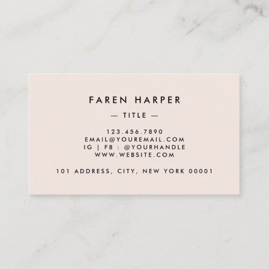 Monogram Script Chic Blush Pink Simple Elegant Visitekaartje (Achterkant)