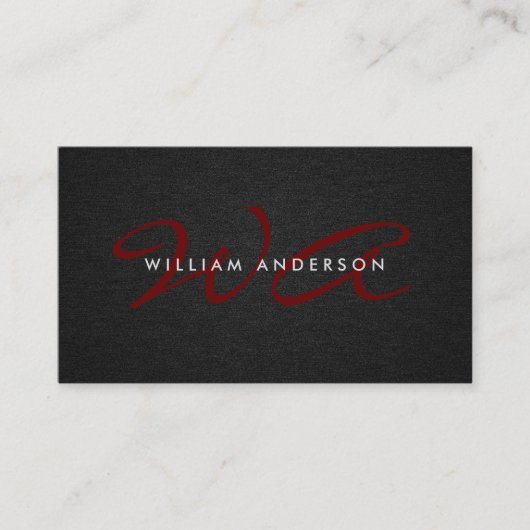 Monogram Script Corporate Minimal Black Linen Visitekaartje (Voorkant)