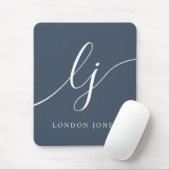 Monogram Script Elegant Vrouwelijk Marine Blauw Muismat (Met muis)