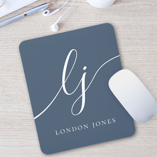 Monogram Script Elegant Vrouwelijk Marine Blauw Muismat
