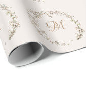 Monogram Script Elegant Wreath Wedding Cadeaupapier (Rol Hoek)