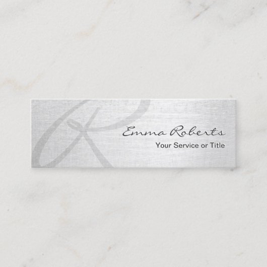 Monogram Script Elegant Zilver Mini Mini Visitekaartje (Voorkant)