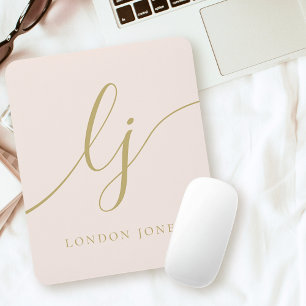 Monogram Script Elegante Vrouwelijke Blush Roze Go Muismat