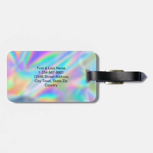 Monogram Script Faux Holographic Rainbow Bagagelabel (Achterkant horizontaal)