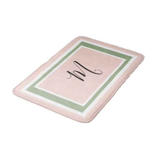 Monogram Script Geometric Blush Pink Green Badmat (Gekanteld)