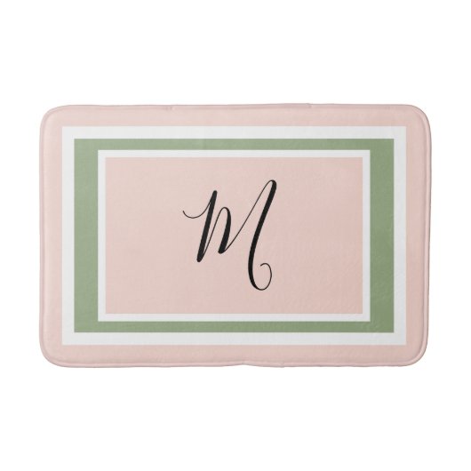 Monogram Script Geometric Blush Pink Green Badmat (Voorkant)