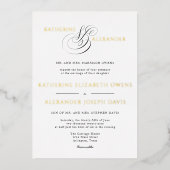 Monogram Script Gold White Black Wedding Folie Uitnodiging (Voorkant)