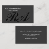 Monogram Script Gray | Grijze achtergrond Visitekaartje (Voorkant / Achterkant)