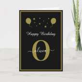 Monogram Script Happy Birthday Black White Gold Kaart (Voorkant)