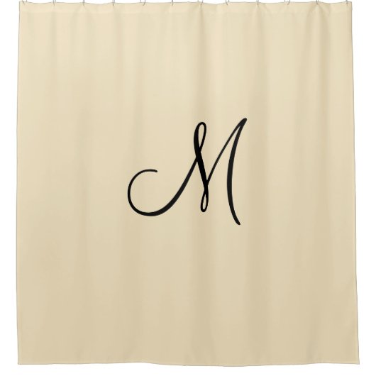 Monogram Script Initiaal Beige Black Minimal Simpl Douchegordijn (Voorkant)