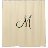 Monogram Script Initiaal Beige Zwart Minimalistisc Douchegordijn (Voorkant)
