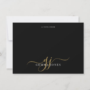 Monogram Script Initiaal Goud Zwart Notitie Van Notitiekaartje