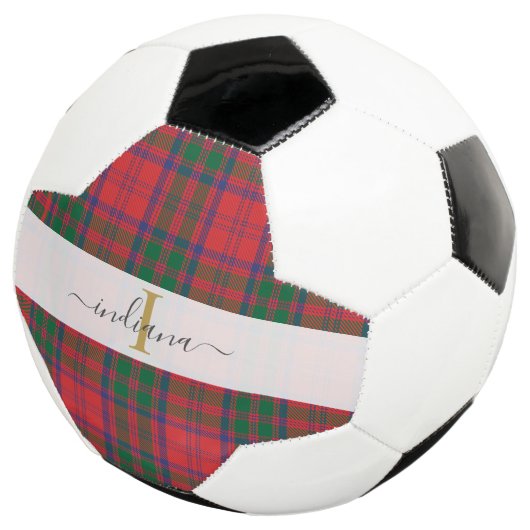 Monogram Script Initiaal Groen Rood Geruit Tartan Voetbal (Drie kwart)