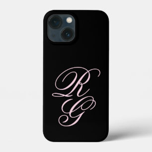 Monogram Script Initialen Roze en zwart beeld iPhone 13 Mini Hoesje