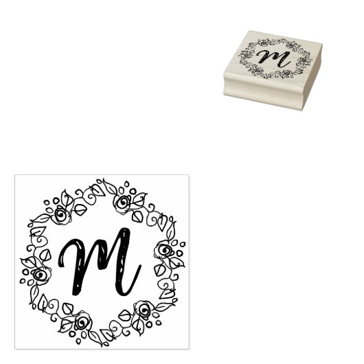 Monogram Script Krans Kalligrafie Wood Art Stamp Rubberstempel (Gestempeld)