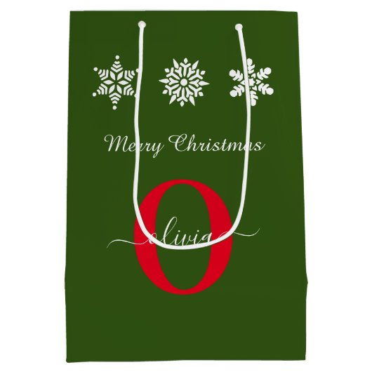 Monogram Script Merry Kerstrots Groen Medium Cadeauzakje (Achterkant)