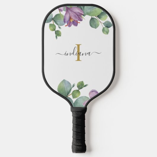 Monogram Script Naam Eucalyptus Groene Begroeiing Pickleball Paddle (Voorkant)