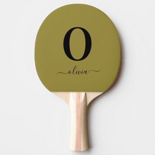 Monogram Script Naam Gepersonaliseerd Goud en Zwar Tafeltennisbatje (Voorkant)