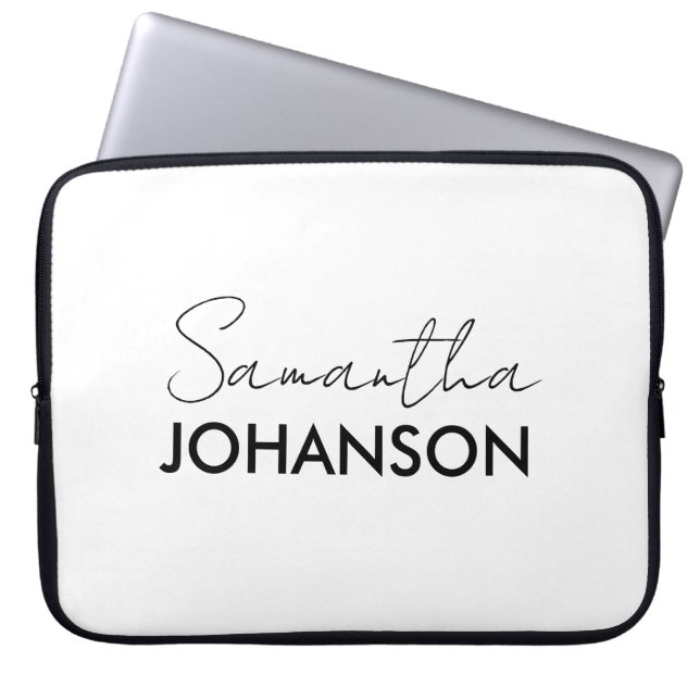 Monogram Script Naam Modern Minimalistisch Laptop Sleeve (Voorkant)