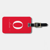 Monogram Script Naam Persoonlijk Rood en Wit Bagagelabel (Voorkant horizontaal)