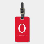 Monogram Script Naam Persoonlijk Rood en Wit Bagagelabel (Voorkant verticaal)