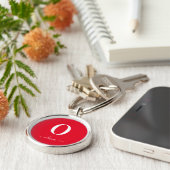 Monogram Script Naam Persoonlijk Rood en Wit Sleutelhanger (Zijkant)