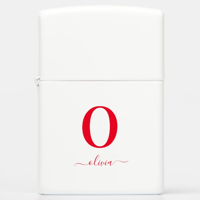 Monogram Script Naam Persoonlijk Wit en Rood (Voorkant)