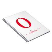 Monogram Script Naam Persoonlijk Wit en Rood Notitieboek (Rechterzijde)