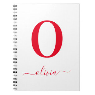 Monogram Script Naam Persoonlijk Wit en Rood Notitieboek