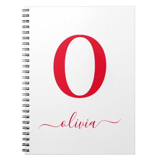 Monogram Script Naam Persoonlijk Wit en Rood Notitieboek (Voorkant)