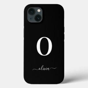 Monogram Script Naam Persoonlijk Zwart en Wit iPhone 13 Hoesje