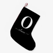 Monogram Script Naam Persoonlijk Zwart En Wit Kleine Kerstsok (Voorkant (Hangend))