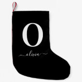 Monogram Script Naam Persoonlijk Zwart En Wit Kleine Kerstsok (Voorkant)
