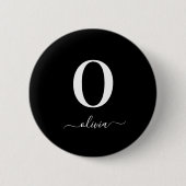 Monogram Script Naam Persoonlijk Zwart En Wit Ronde Button 5,7 Cm (Voorkant)