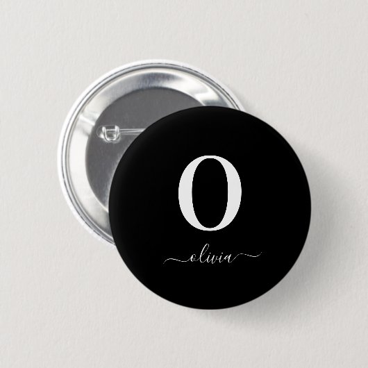 Monogram Script Naam Persoonlijk Zwart En Wit Ronde Button 5,7 Cm (Voorkant /achterkant)