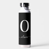 Monogram Script Naam Persoonlijk Zwart en Wit Waterfles (Links)