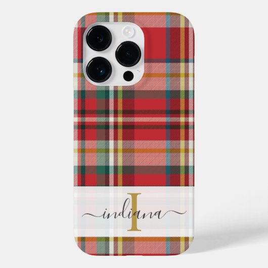 Monogram Script Naam Plaid Rood Patroon Rustiek Case-Mate iPhone Case (Achterkant)
