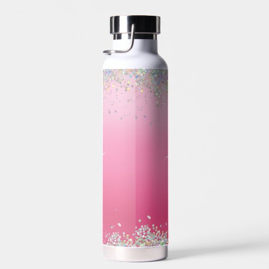 Monogram Script Naam Roze Glitter Girly Glam Bling Waterfles (Rechts)