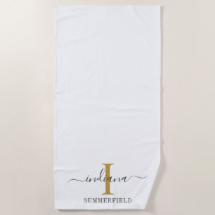 Monogram Script Naam Stijlvol Minimalistisch Goud Strandlaken