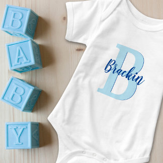 Monogram Script Name Blue Custom Text Unisex Romper