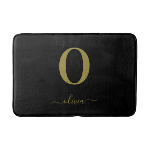 Monogram Script Name Personated Black and Gold Badmat