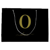 Monogram Script Name Personated Black and Gold Groot Cadeauzakje (Achterkant)